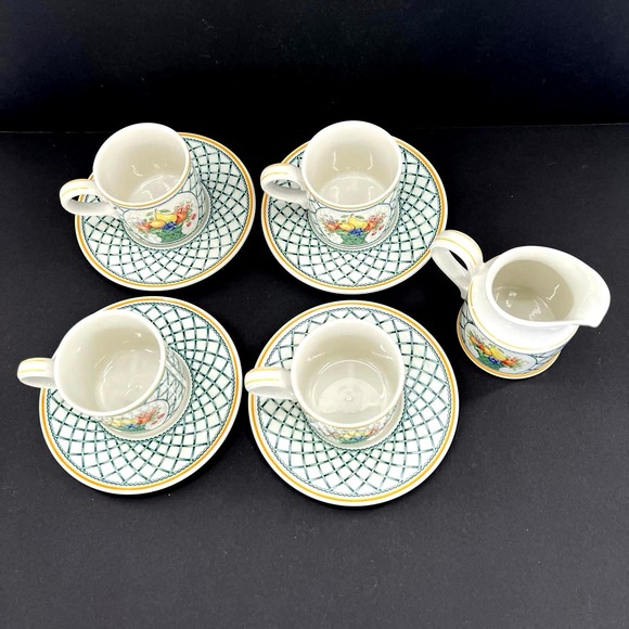 Villeroy & Boch Basket Creamer Green Lattice Yellow Rim. - Picture 2 of 7